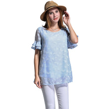 women-blouse-plus-size-o-neck-double-layers-chiffon-shirt-butterfly-jacquard-ruffled-short-sleeves-top-blue-blusas BBL