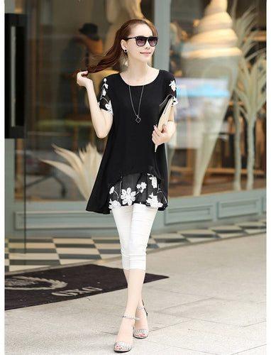 women-blouses-embroidery-o-neck-short-sleeve-chiffon-blouse-white-black-loose-fit-casual-tops-blusa-feminina BBL