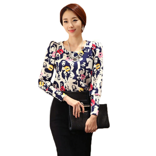women-blouses-tops-vintage-lips-print-puff-long-sleeve-o-neck-slim-elegant-lady-camisa-feminina-plus-size BBL