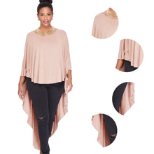 new-fashion-women-cape-t-shirt-three-quarter-batwing-sleeve-long-t-shirt-women-tops-o-neck-asymmetric-hem-loose-top-tee-blusas BBL