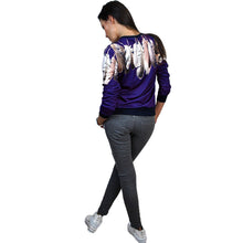 women-casual-pullover-feather-print-o-neck-t-shirt-3-4-sleeve-women-tops-blusas-black-blue-white BBL