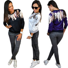 women-casual-pullover-feather-print-o-neck-t-shirt-3-4-sleeve-women-tops-blusas-black-blue-white BBL