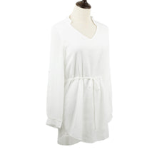 women-chiffon-dress-v-neck-drawstring-waist-asymmetric-hem-casual-dress-solidcolor-mini-dress-white BBL