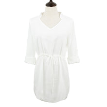 women-chiffon-dress-v-neck-drawstring-waist-asymmetric-hem-casual-dress-solidcolor-mini-dress-white BBL