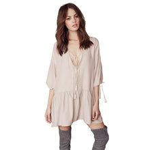 women-dress-deep-v-neck-3-4-lantern-sleeve-casual-dress-vintage-tassel-woman-boho-dress-vestidos BBL
