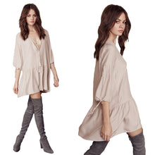 women-dress-deep-v-neck-3-4-lantern-sleeve-casual-dress-vintage-tassel-woman-boho-dress-vestidos BBL