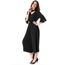 women-jumpsuit-v-neck-choker-half-flare-sleeves-chiffon-rompers-pockets-elastic-waist-loose-playsuit-black-grey-blue BBL