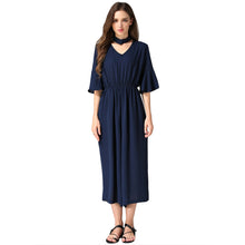 women-jumpsuit-v-neck-choker-half-flare-sleeves-chiffon-rompers-pockets-elastic-waist-loose-playsuit-black-grey-blue BBL