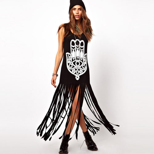 women-maxi-dress-geometry-print-tassel-casual-dresses-sleeveless-long-tank-dress-sundress-black BBL
