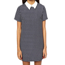 women-plaid-pattern-dress-turn-down-collar-short-sleeve-checked-casual-shift-dress-vestido-de-festa-dark-blue BBL