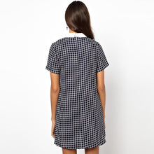 women-plaid-pattern-dress-turn-down-collar-short-sleeve-checked-casual-shift-dress-vestido-de-festa-dark-blue BBL