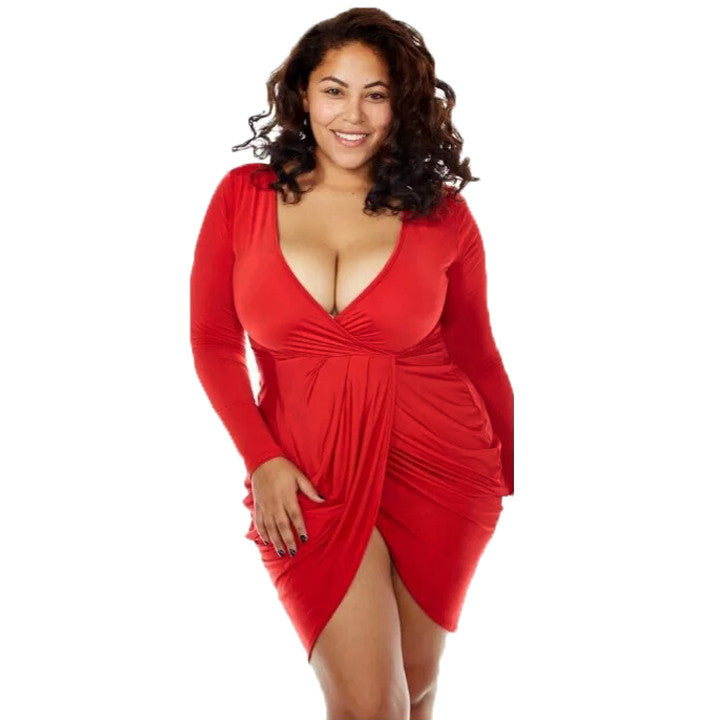 women-sexy-dress-deep-v-neck-long-sleeve-wrap-bandage-dress-plus-size-bodycon-dress-vestidos-xxxl BBL