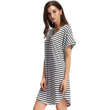 women-stripe-dress-v-neck-short-batwing-sleeves-curve-hem-casual-t-shirt-dress-vestidos-white BBL