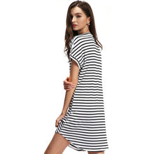 women-stripe-dress-v-neck-short-batwing-sleeves-curve-hem-casual-t-shirt-dress-vestidos-white BBL