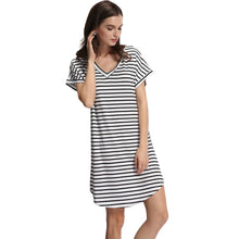women-stripe-dress-v-neck-short-batwing-sleeves-curve-hem-casual-t-shirt-dress-vestidos-white BBL