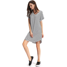 women-stripe-dress-v-neck-short-batwing-sleeves-curve-hem-casual-t-shirt-dress-vestidos-white BBL