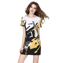 women-dress-printedcolor-block-zipper-fastening-round-neck-party-dress-short-sleeve-elegant-vestidos BBL