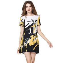women-dress-printedcolor-block-zipper-fastening-round-neck-party-dress-short-sleeve-elegant-vestidos BBL