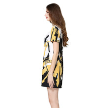 women-dress-printedcolor-block-zipper-fastening-round-neck-party-dress-short-sleeve-elegant-vestidos BBL