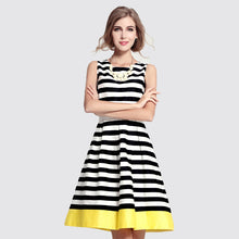 women-dress-round-neck-sleeveless-contrast-hem-striped-beach-dress-sweet-women-mini-office-dress-vestidos BBL