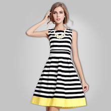 women-dress-round-neck-sleeveless-contrast-hem-striped-beach-dress-sweet-women-mini-office-dress-vestidos BBL