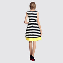women-dress-round-neck-sleeveless-contrast-hem-striped-beach-dress-sweet-women-mini-office-dress-vestidos BBL