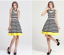 women-dress-round-neck-sleeveless-contrast-hem-striped-beach-dress-sweet-women-mini-office-dress-vestidos BBL