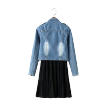 women-two-piece-set-suit-bleached-crop-denim-jacket-coat-pleated-solid-vest-tank-dress-twinset-blue BBL