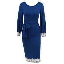 women-dress-lantern-sleeves-lace-patchwork-knee-length-pencil-dress-elegant-office-dress-vestidos-royal-blue BBL