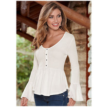Women's O Neck Flare Sleeve Shirts Tops Plus Size Solid Asymmetric Hem Blouses With Button LX048