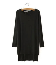 Solid Color / Striped Pattern print Split Side Asymmetry Casual Long T- shirt Women's O neck Long Sleeve Tee Tops