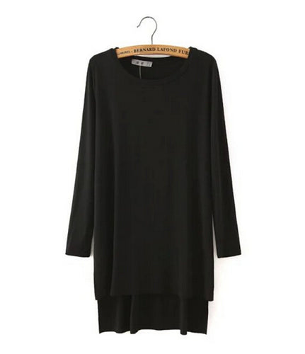 Solid Color / Striped Pattern print Split Side Asymmetry Casual Long T- shirt Women's O neck Long Sleeve Tee Tops