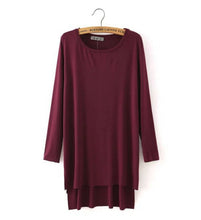 Solid Color / Striped Pattern print Split Side Asymmetry Casual Long T- shirt Women's O neck Long Sleeve Tee Tops