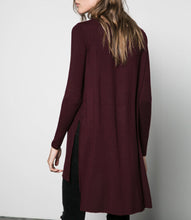 Solid Color / Striped Pattern print Split Side Asymmetry Casual Long T- shirt Women's O neck Long Sleeve Tee Tops
