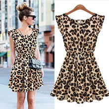 Women Casual dress Leopard Print Sexy Dress Women Ruffles Dresses