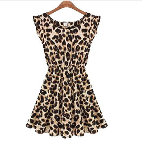 Women Casual dress Leopard Print Sexy Dress Women Ruffles Dresses