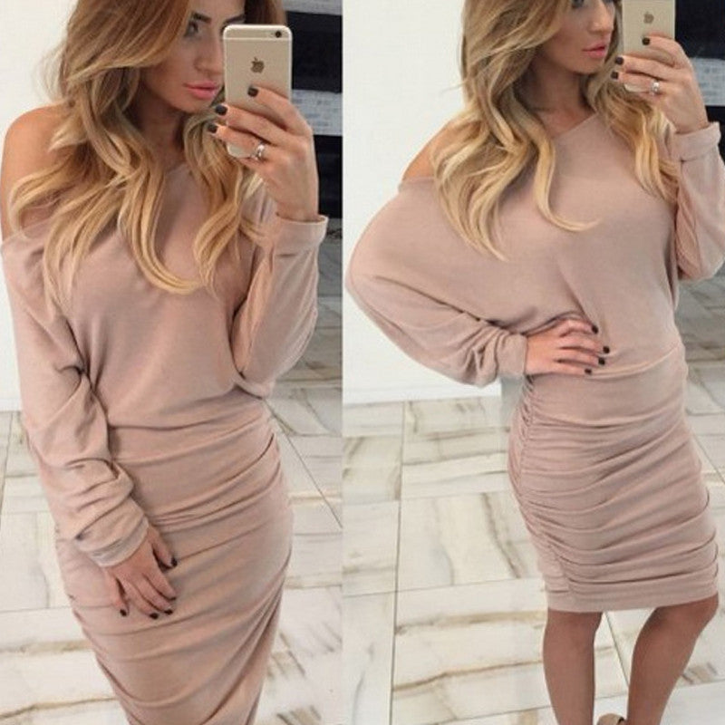 Women's Long-sleeved Off Shoulder Knitted Dress Sexy Slim Elegant Plus Size Dresses For Women