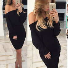 Women's Long-sleeved Off Shoulder Knitted Dress Sexy Slim Elegant Plus Size Dresses For Women