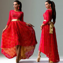 Long Dress Sexy Women Dresses Three Quarter Long Maxi Lace Dress Prom Ballgowns Asymmetrical Hem Vestidos M0100
