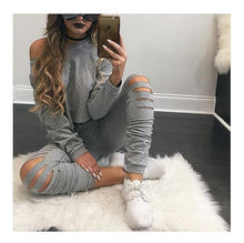 Style 2 Pieces Crop Tops + Long Pants For Young Ladies Long Sleeved Solid Shirts Hollow Out Pants Women's Sets LX114
