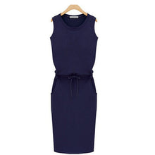 Women Sleeveless Knee-Length Dresses Pockets With Belt Pencil Casual vest Dress J2218