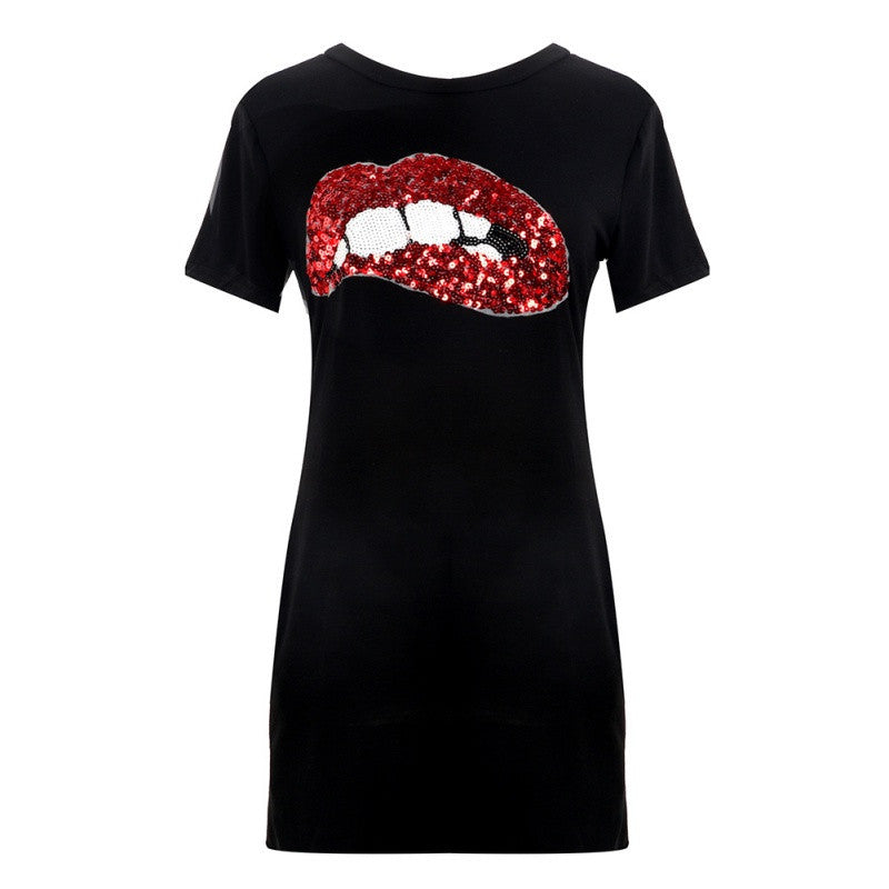 new-style-short-sleeve-sequins-lip-casual-t-shirt-shape-black-white-dress-plus-size-women-clothing BBL