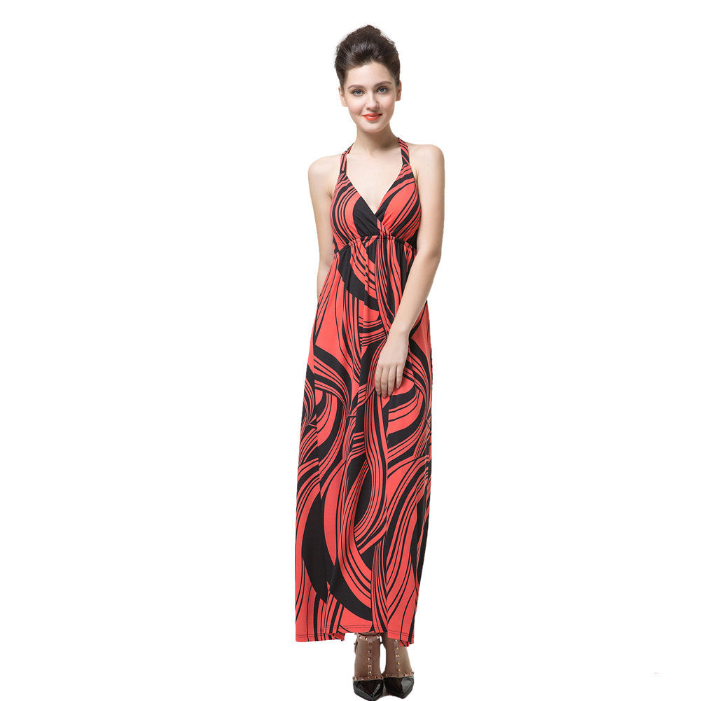 style-women-dress-print-halter-deep-v-neck-cross-backless-slim-red-sexy-long-maxi-halter-dress BBL