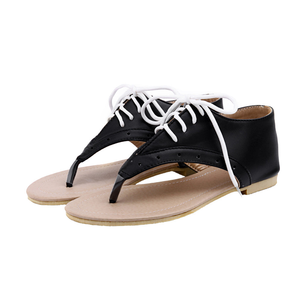 women-flat-sandals-lace-up-cut-out-flip-flop-shoes-woman-pu-leather-gladiator-sandals-women-plus-size-sandale-femme BBL