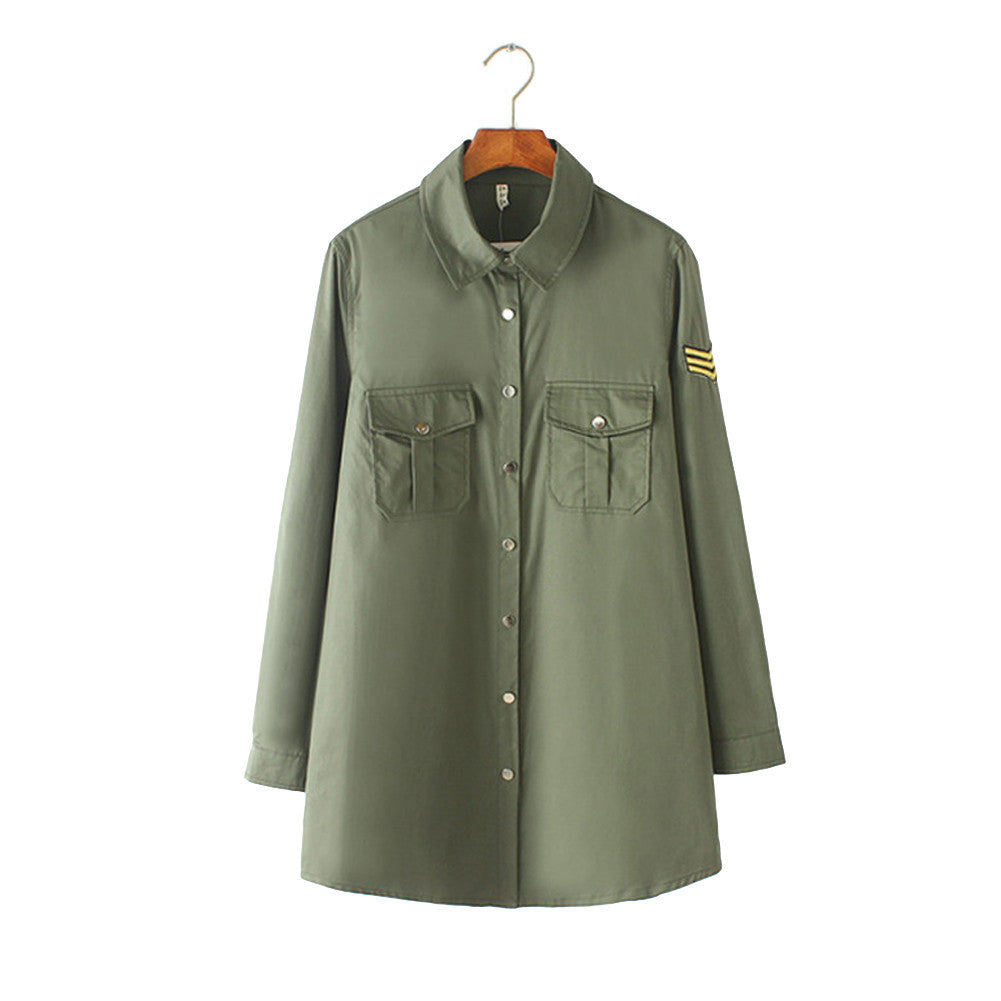 women-shirts-chest-pockets-embroidery-turn-down-collar-long-sleeves-button-casual-women-tops-loose-blouse-army-green BBL
