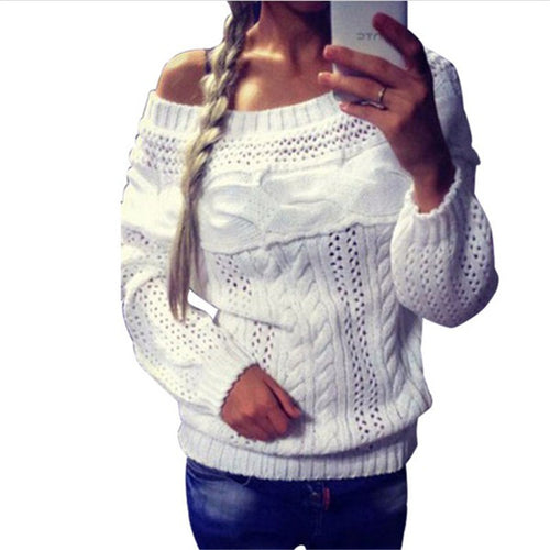 Twisted Pullover Knitted Sweater Women Oversized Women Sweater Sexy Slash Neck Hollow Pull Femme Pullovers