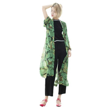 new-women-chiffon-long-kimono-leaves-print-loose-cardigan-blouse-outerwear-beachwear-bikini-cover-up-green BBL