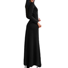 women-low-cut-sexy-dress-contrastcolor-o-neck-long-sleeve-irregular-slit-hem-long-dress-women-maxi-dress-vestidos BBL