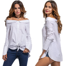 new-women-off-shoulder-blouse-fold-over-slash-neck-blusas-slit-at-cuff-self-tie-asymmetric-hem-casual-top-white-camisa-feminina BBL