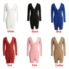 new-women-sexy-bodycon-bandage-dress-ruched-split-hem-mini-dress-deep-v-neck-long-sleeves-sheath-club-party-dress-red-blue-pink BBL